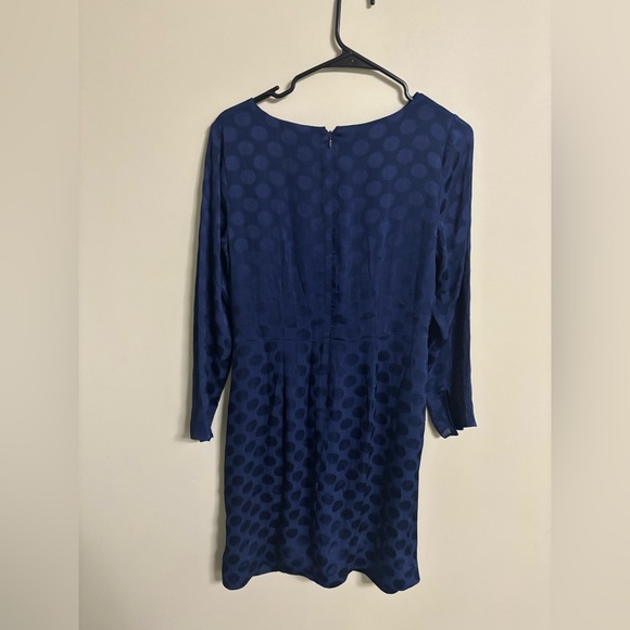 Ann Taylor Navy Blue Polka Dot Dress Line Size 6 New Twist Long Sleeve - Picture 2 of 6